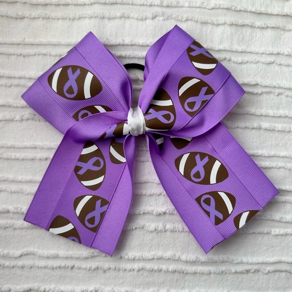 Purple and Brown Football Kids Hair Bow